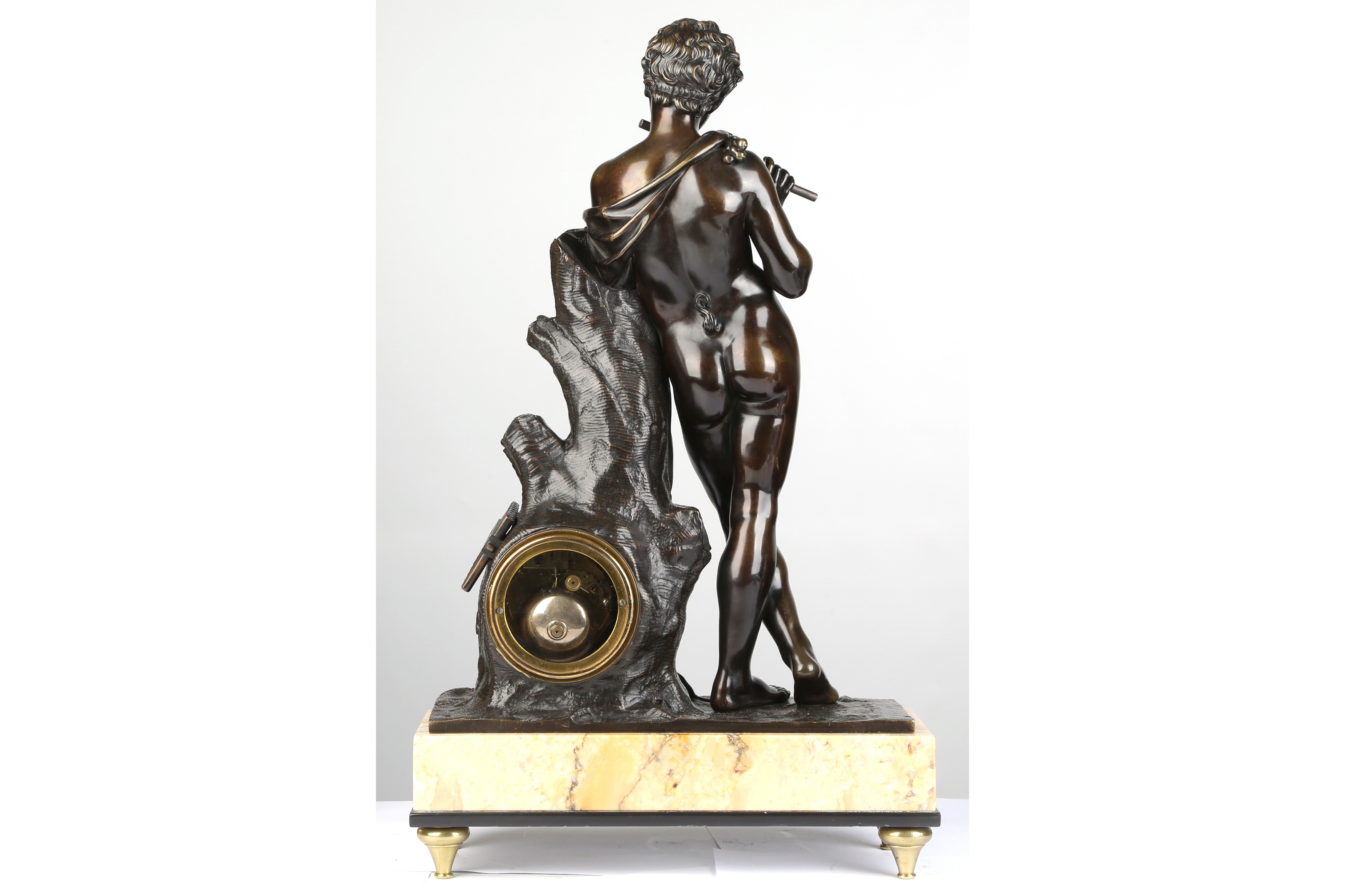 A LATE 19TH CENTURY FRENCH PATINATED BRONZE FIGURAL CLOCK DEPICTING A SATYR - Image 2 of 6