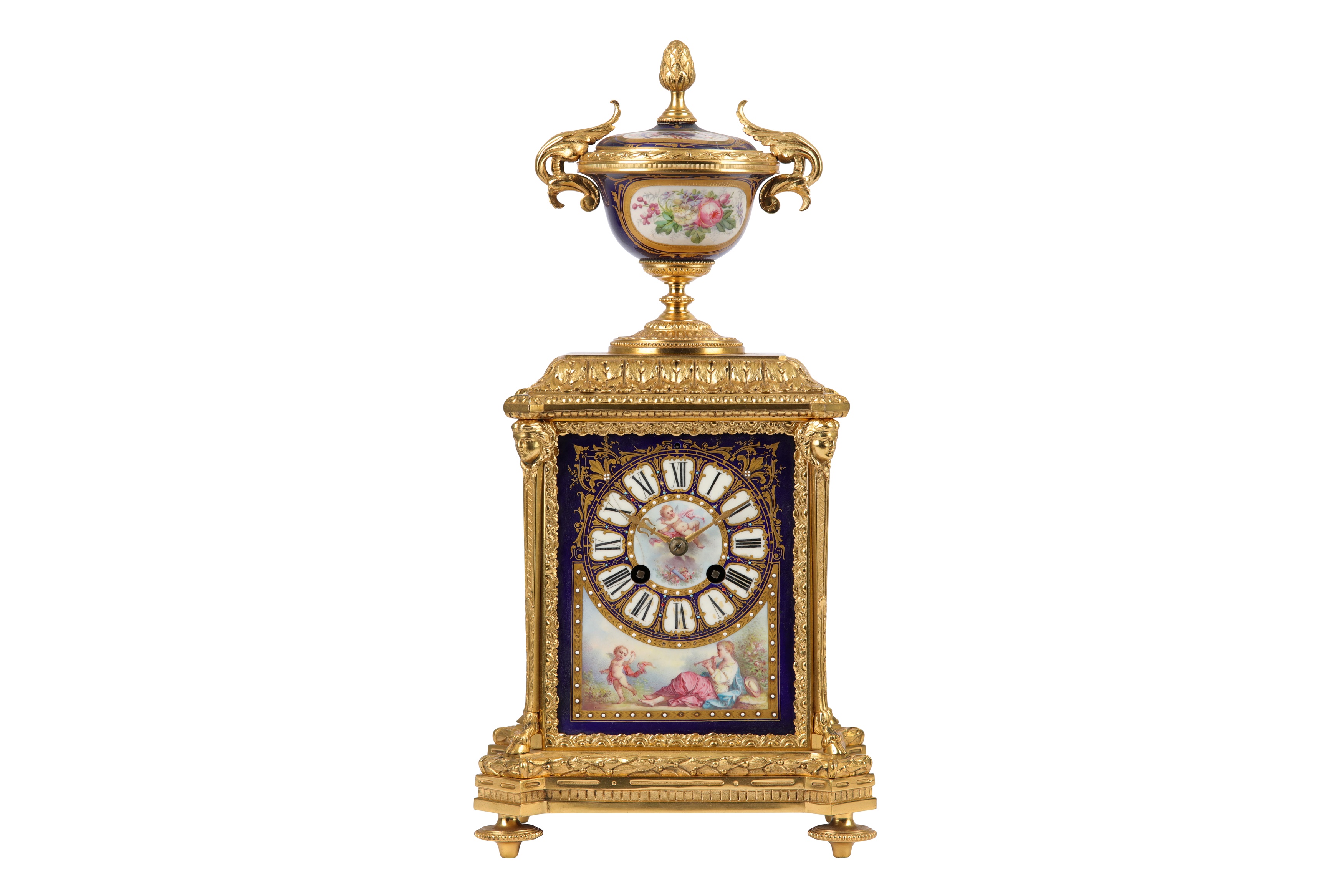 A THIRD QUARTER 19TH CENTURY FRENCH NAPOLEON III GILT BRONZE AND SERVES PORCELAIN MANTEL CLOCK - Image 3 of 8