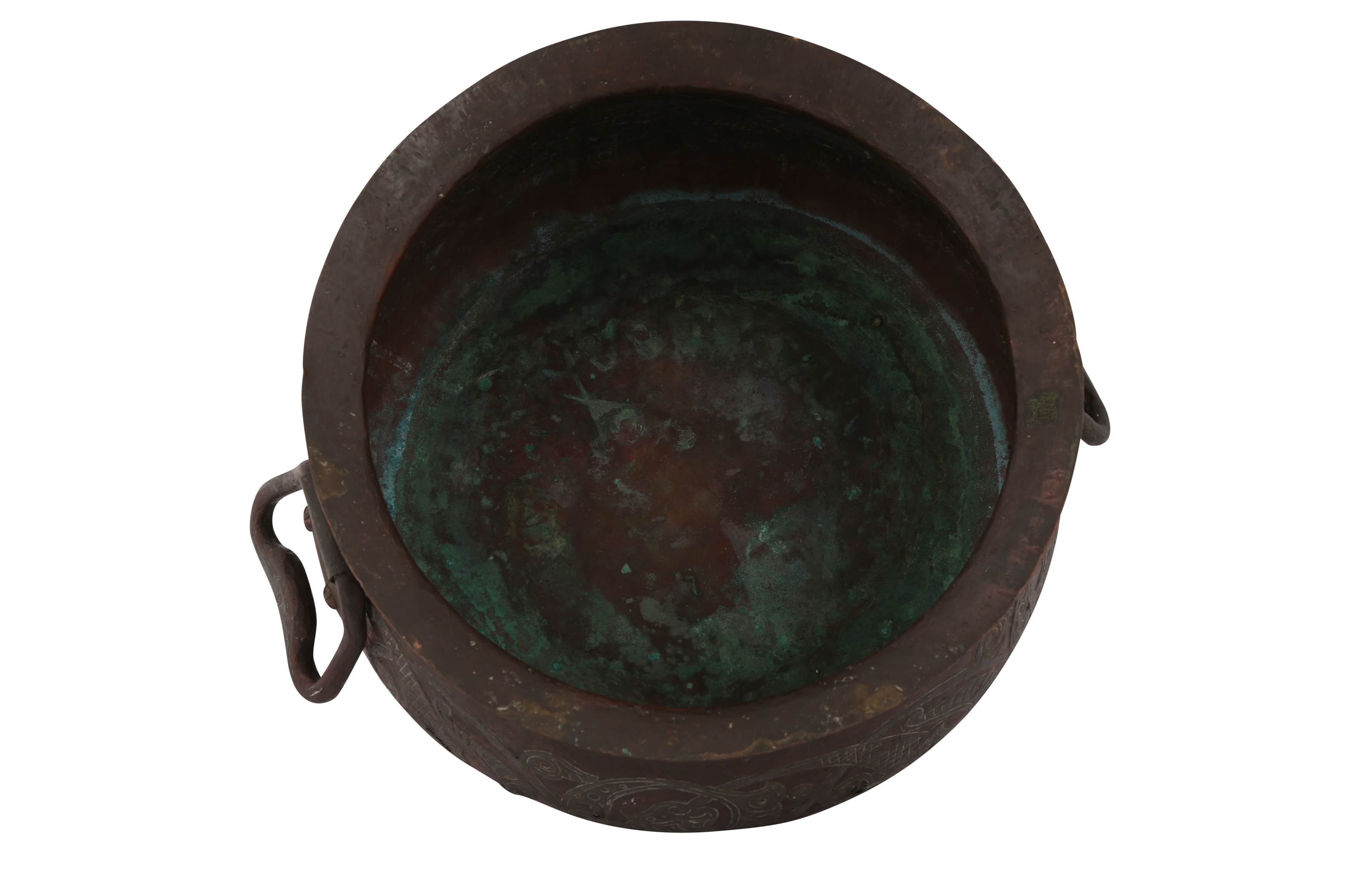 A NEAR PAIR OF ALGERIAN WHITE METAL-OVERLAID COPPER BASINS - Image 5 of 9