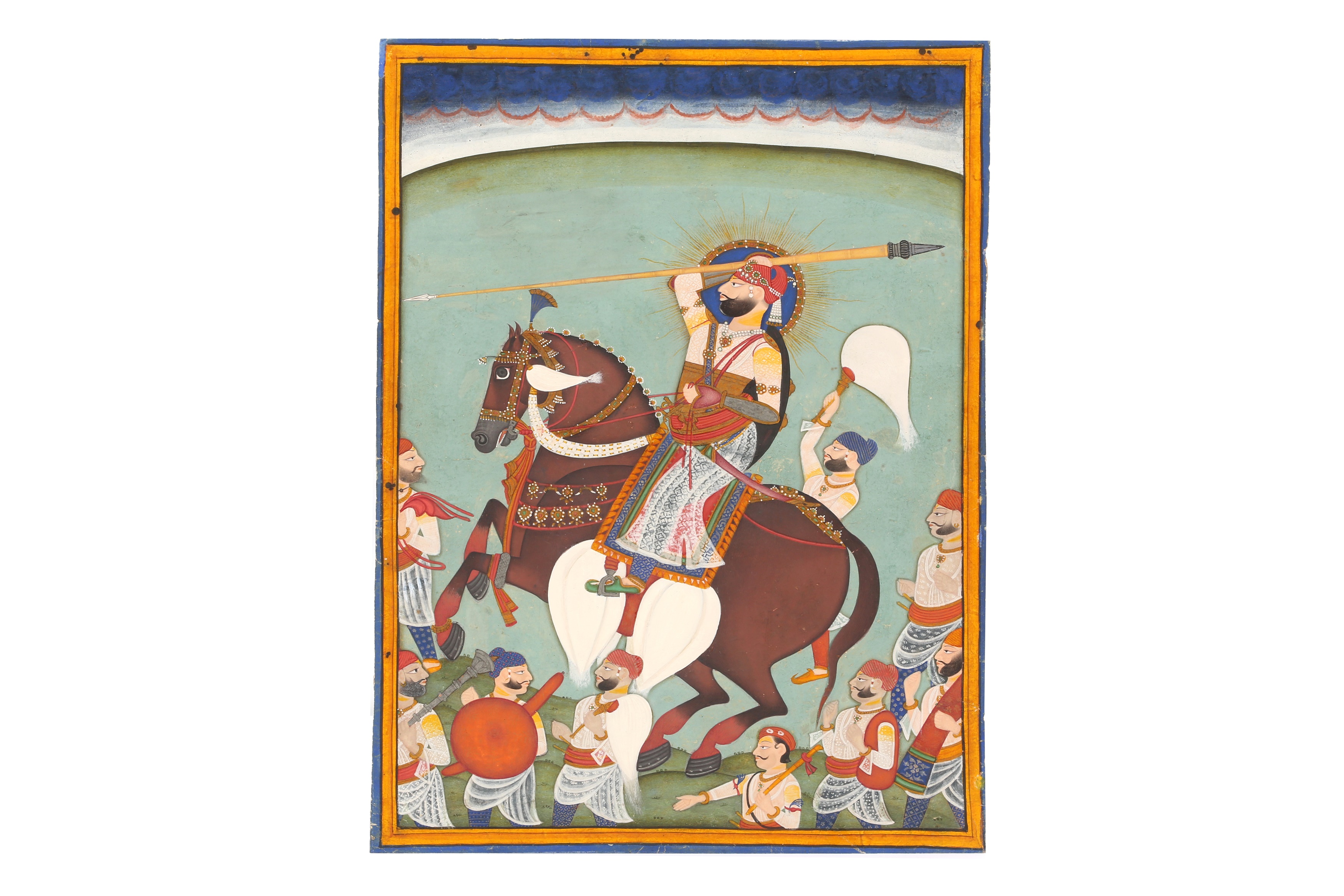 AN EQUESTRIAN PORTRAIT OF MAHARAO RAM SINGH OF BUNDI (r. 1821 - 1889)