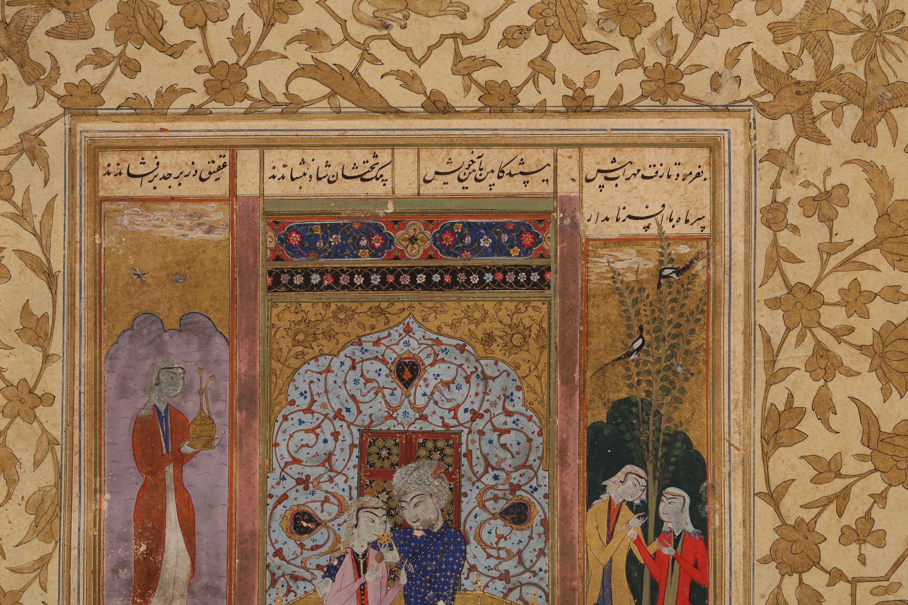 AN ILLUSTRATED LOOSE FOLIO FROM A SHAHNAMA: MEHRAB AND HIS WIFE SINDOKHT ON A THRONE - Image 2 of 5