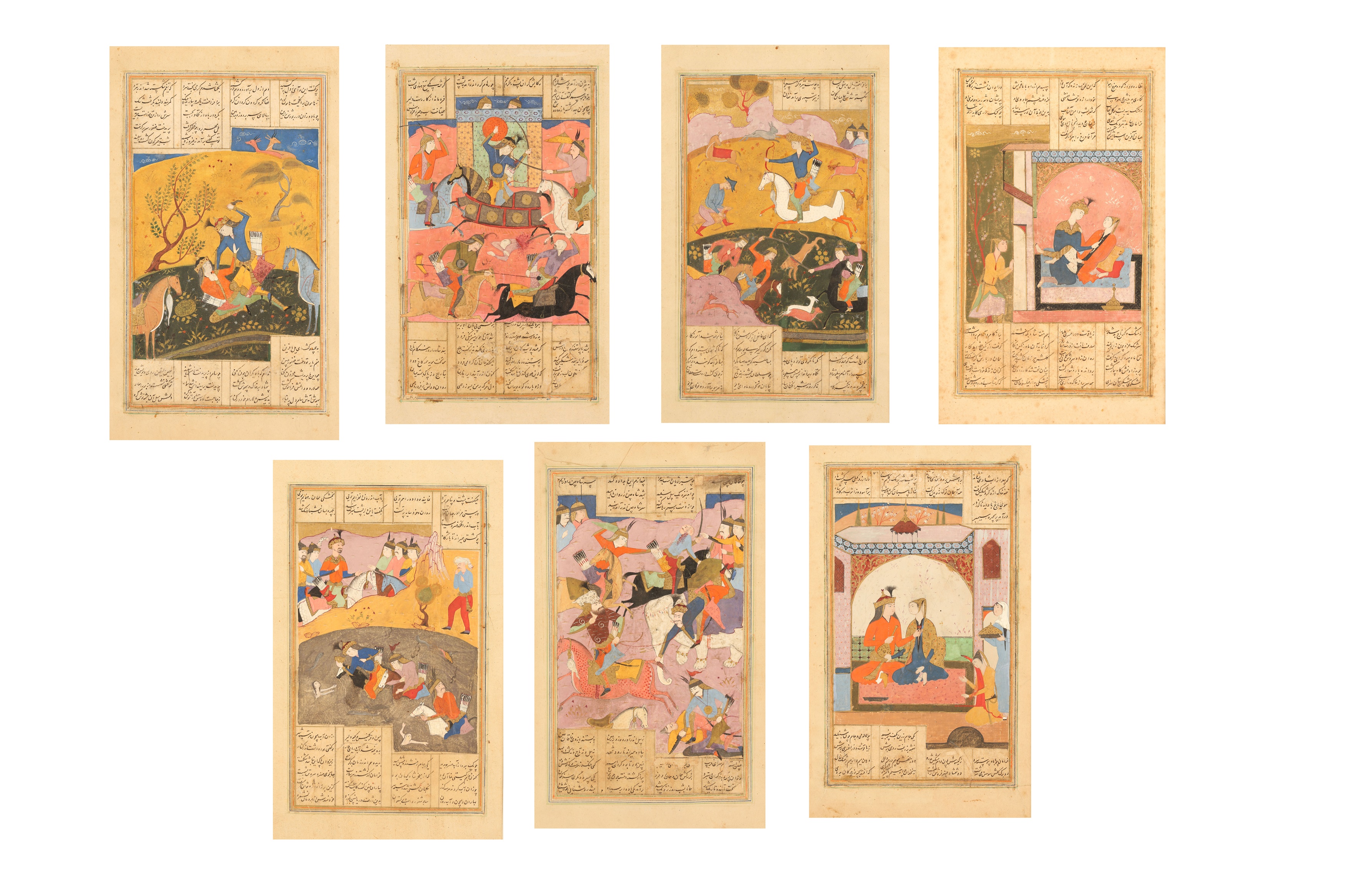 SEVEN ILLUSTRATED LOOSE FOLIOS FROM A SHAHNAMA MANUSCRIPT