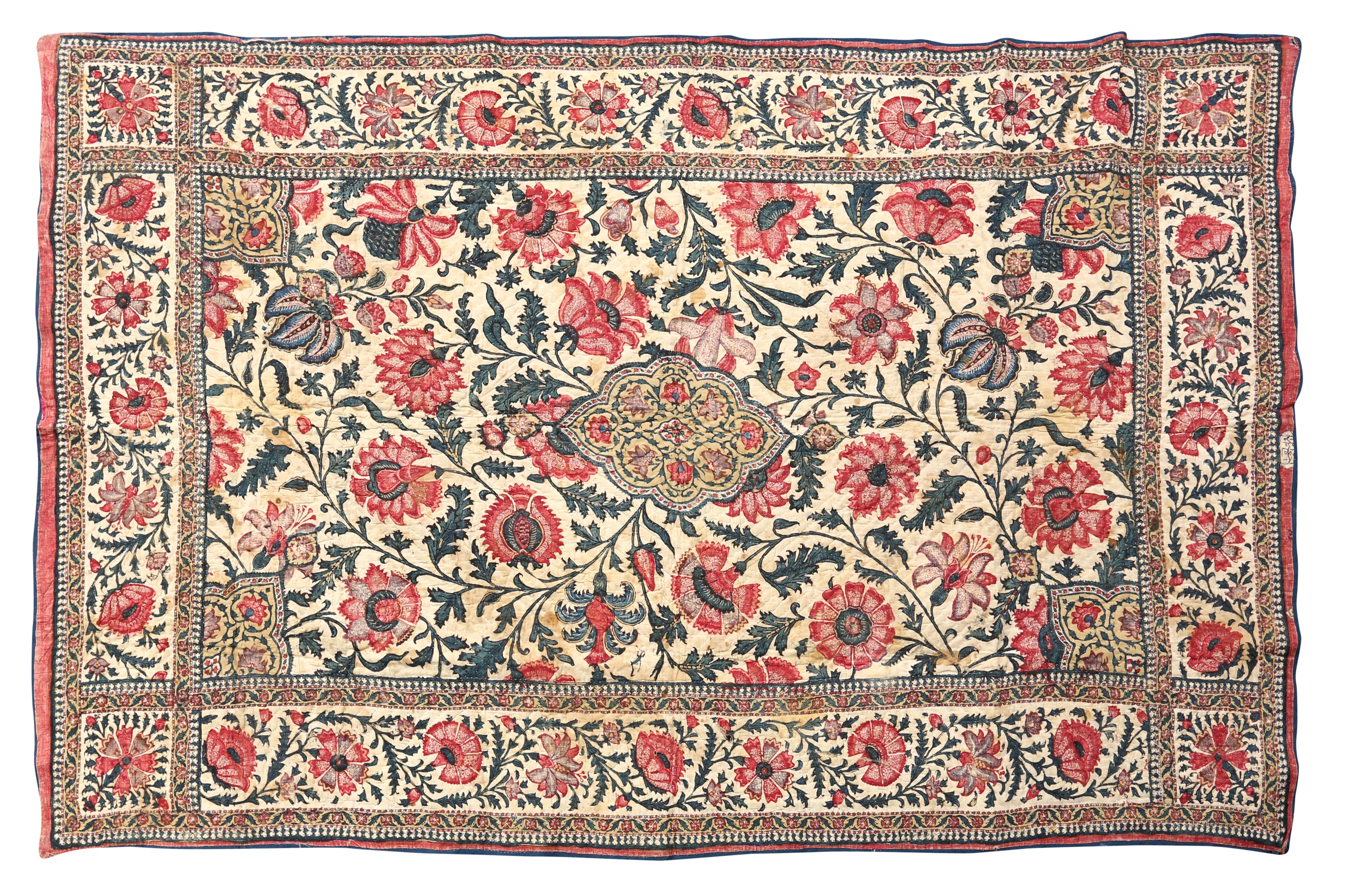 AN INDO-PERSIAN KALAMKARI CHILD’S QUILTED COT COVER