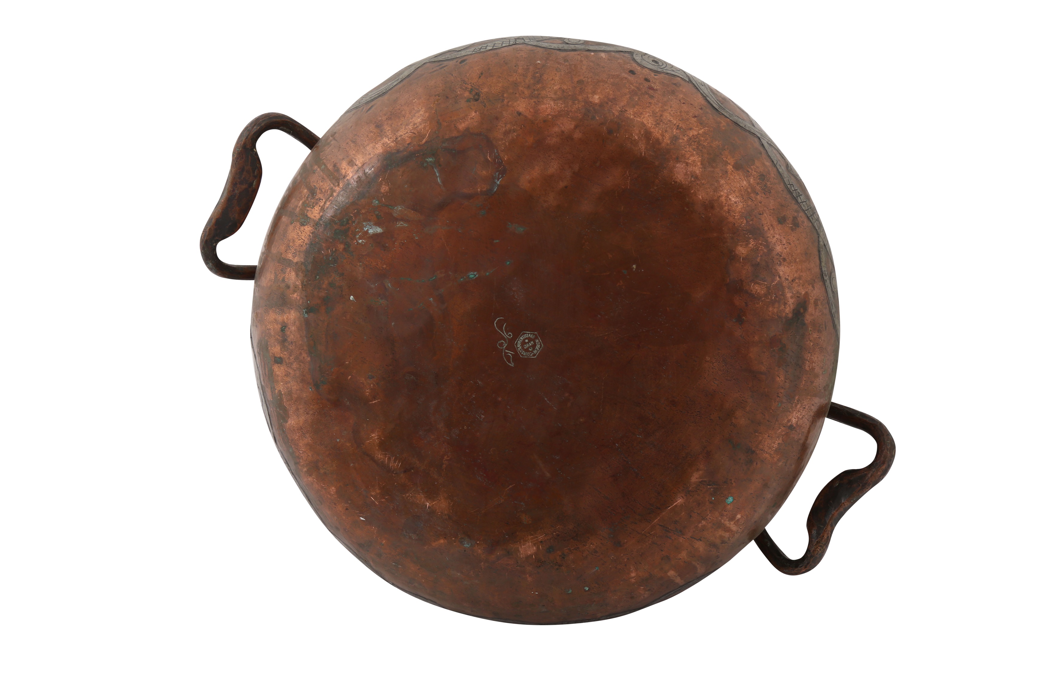A NEAR PAIR OF ALGERIAN WHITE METAL-OVERLAID COPPER BASINS - Image 7 of 9