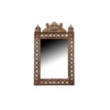 λ A HARDWOOD MOTHER-OF-PEARL AND TORTOISE SHELL-INLAID MIRROR