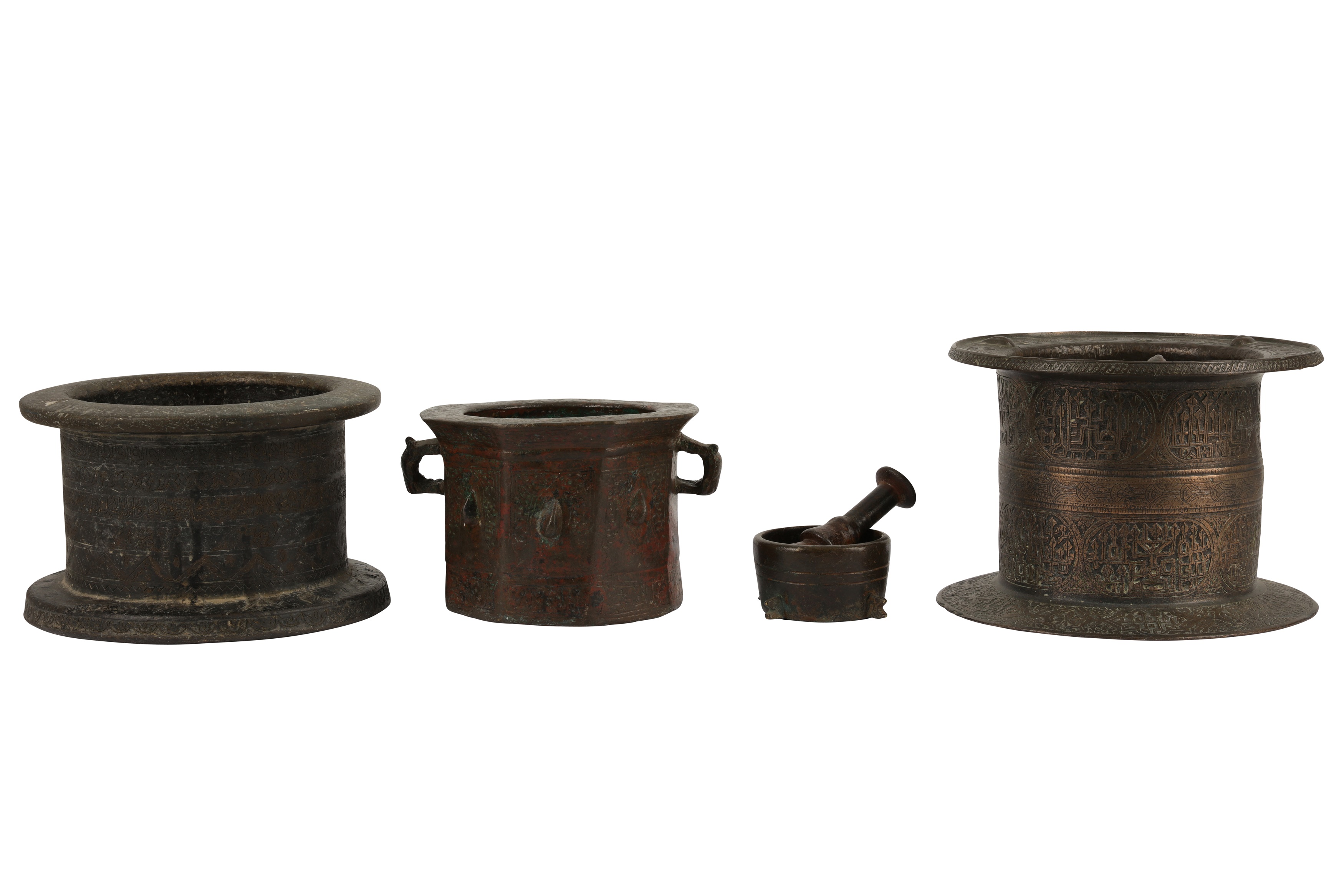 FOUR BRONZE MORTARS