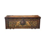 A LARGE CARVED AND GILT HARDWOOD MARRIAGE CHEST