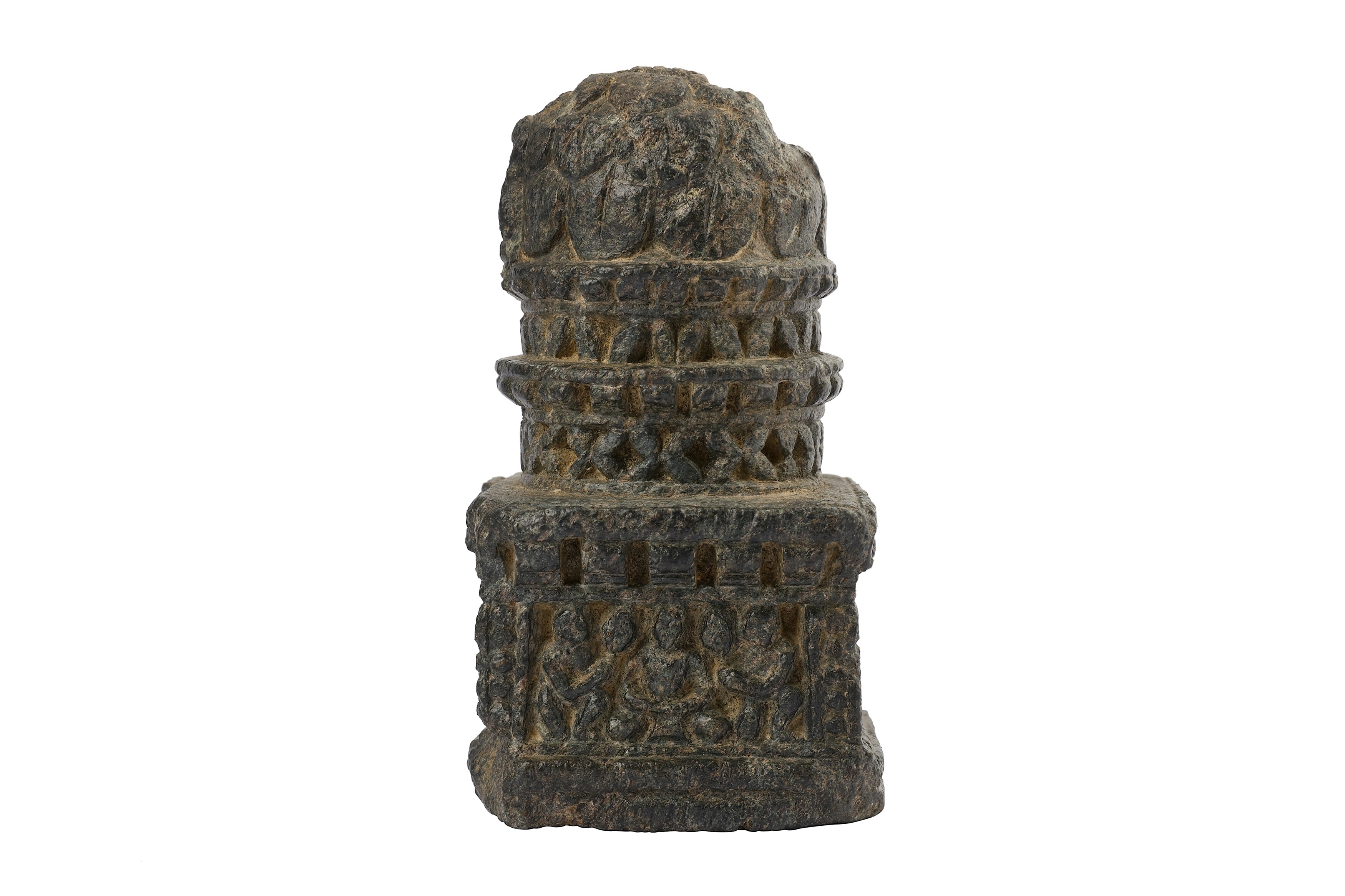 A DARK SCHIST CARVING OF A VOTIVE STUPA