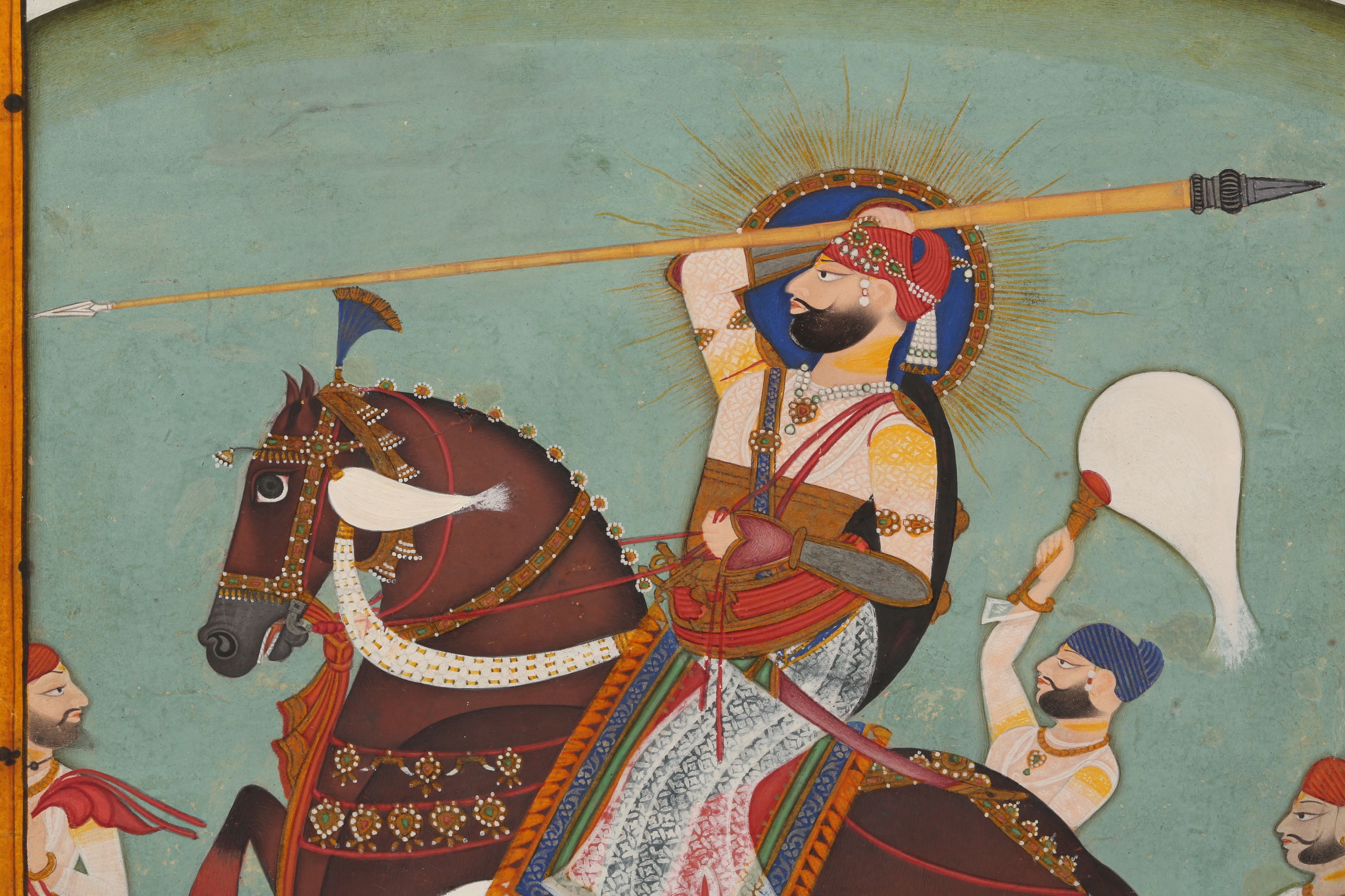 AN EQUESTRIAN PORTRAIT OF MAHARAO RAM SINGH OF BUNDI (r. 1821 - 1889) - Image 2 of 4