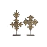 TWO HIGH TINNED COPPER COPTIC CROSSES PATONCE
