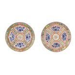 A PAIR OF 'FAMILLE ROSE' POLYCHROME-ENAMELLED GUANGDONG PORCELAIN DISHES