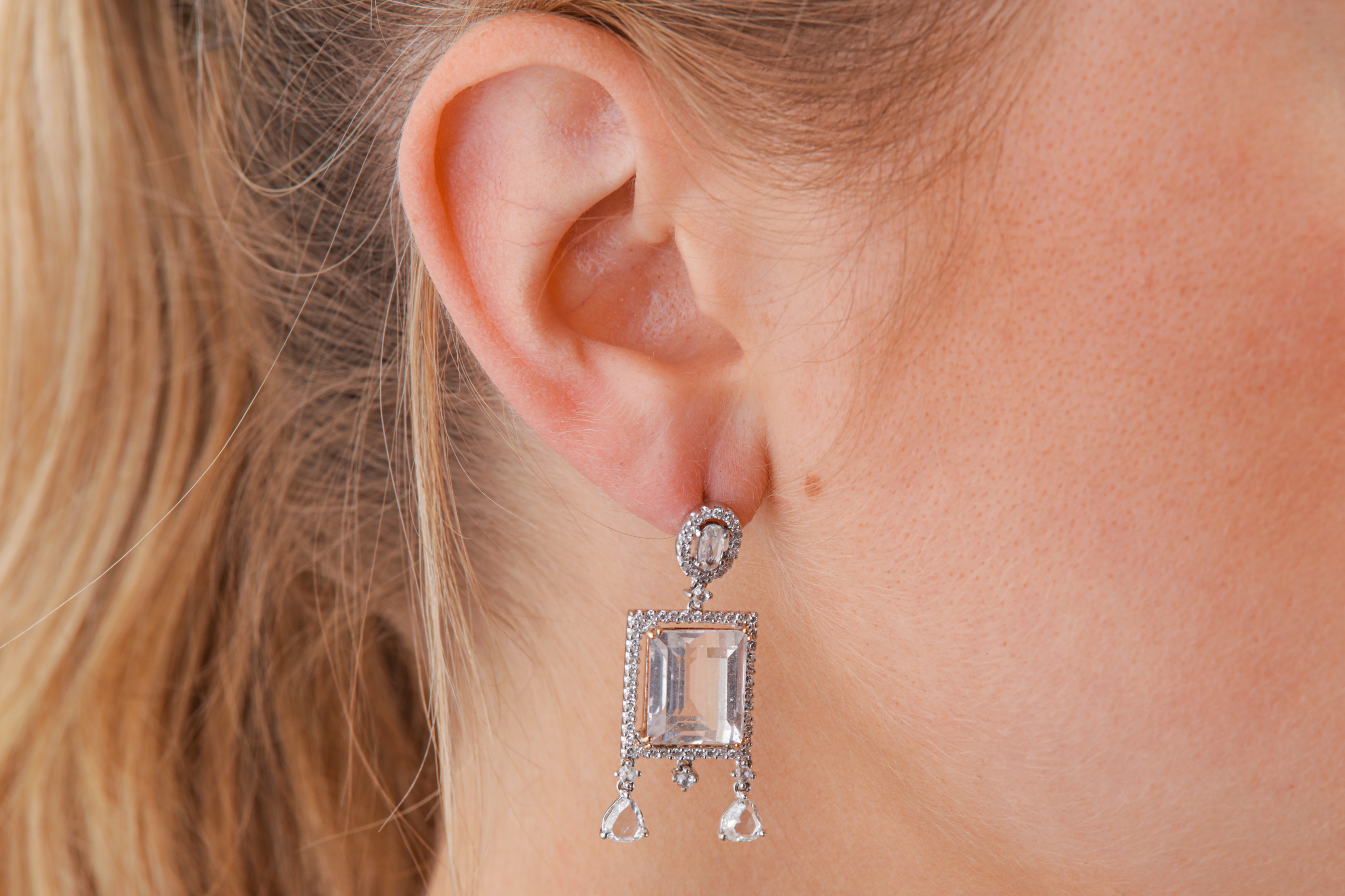 A pair of diamond and white topaz earrings - Image 2 of 3