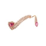 A pink tourmaline and diamond two-finger dress ring