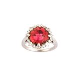 A pink tourmaline and diamond cluster ring