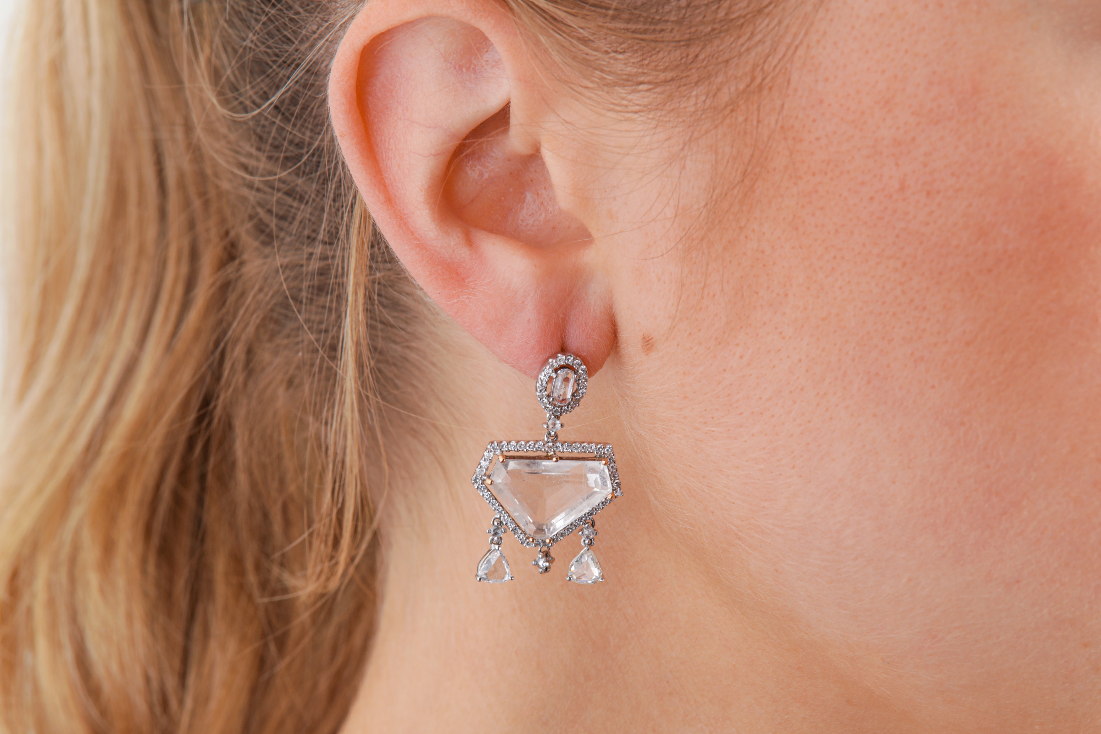 A pair of diamond and white topaz earrings - Image 3 of 3