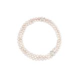 A cultured pearl and diamond necklace