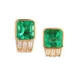 A pair of emerald and diamond earrings