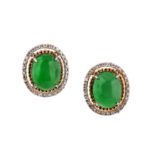 A pair of jade and diamond earstuds