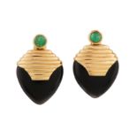A pair of emerald and hardstone earrings