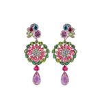 A pair of multi-gem and diamond pendent earrings