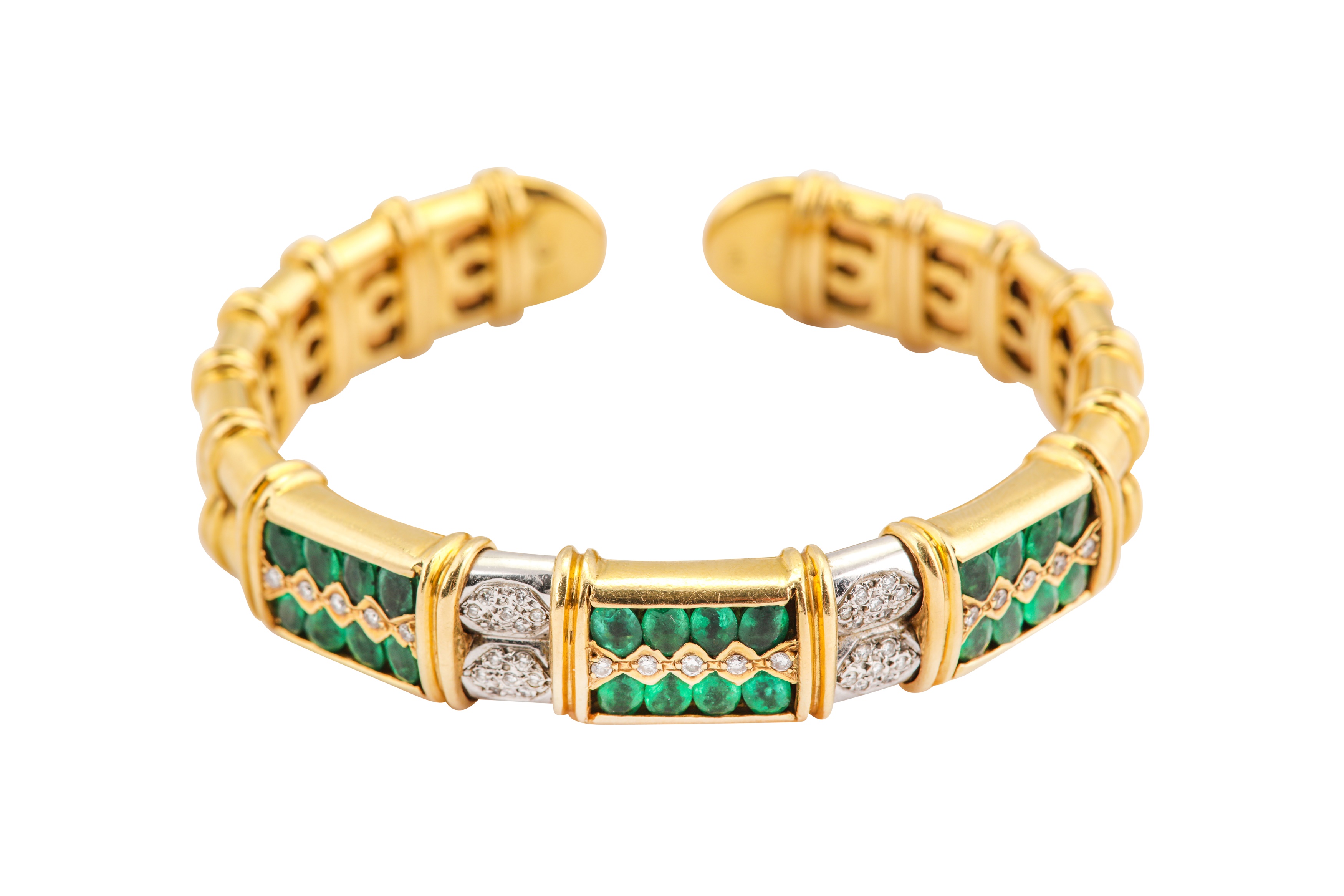 An emerald and diamond bangle, earrings, and ring suite - Image 2 of 8