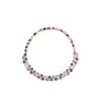 A multi-coloured sapphire and diamond necklace and earrings