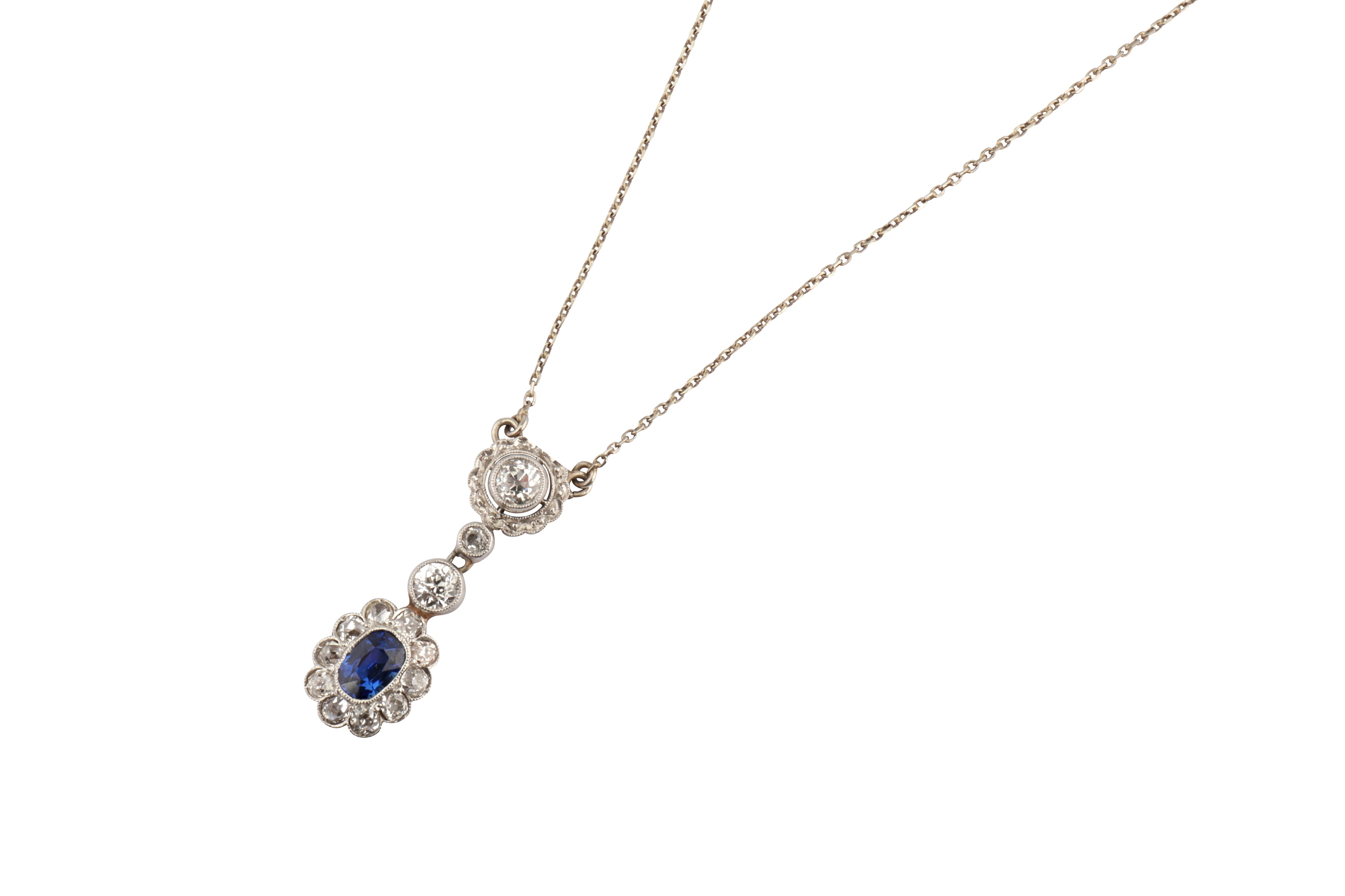 An early 20th century sapphire and diamond pendant necklace