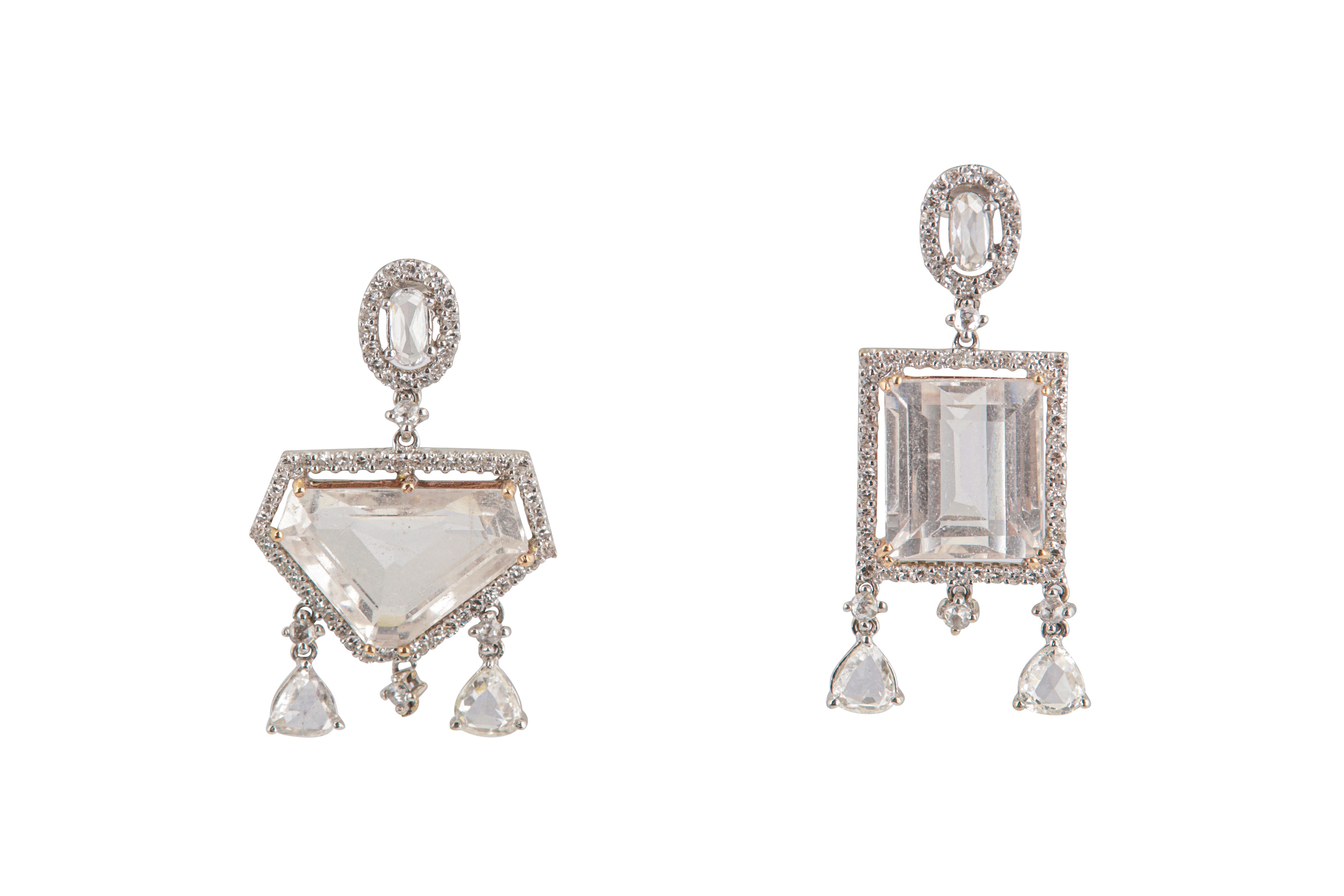 A pair of diamond and white topaz earrings