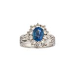 A sapphire and diamond cluster ring