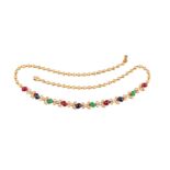 A ruby, sapphire, emerald and diamond necklace and bracelet suite