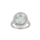 An aquamarine and diamond ring