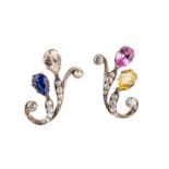 A pair of multi-coloured sapphire and diamond earrings
