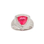 A pink spinel and diamond platinum dress ring