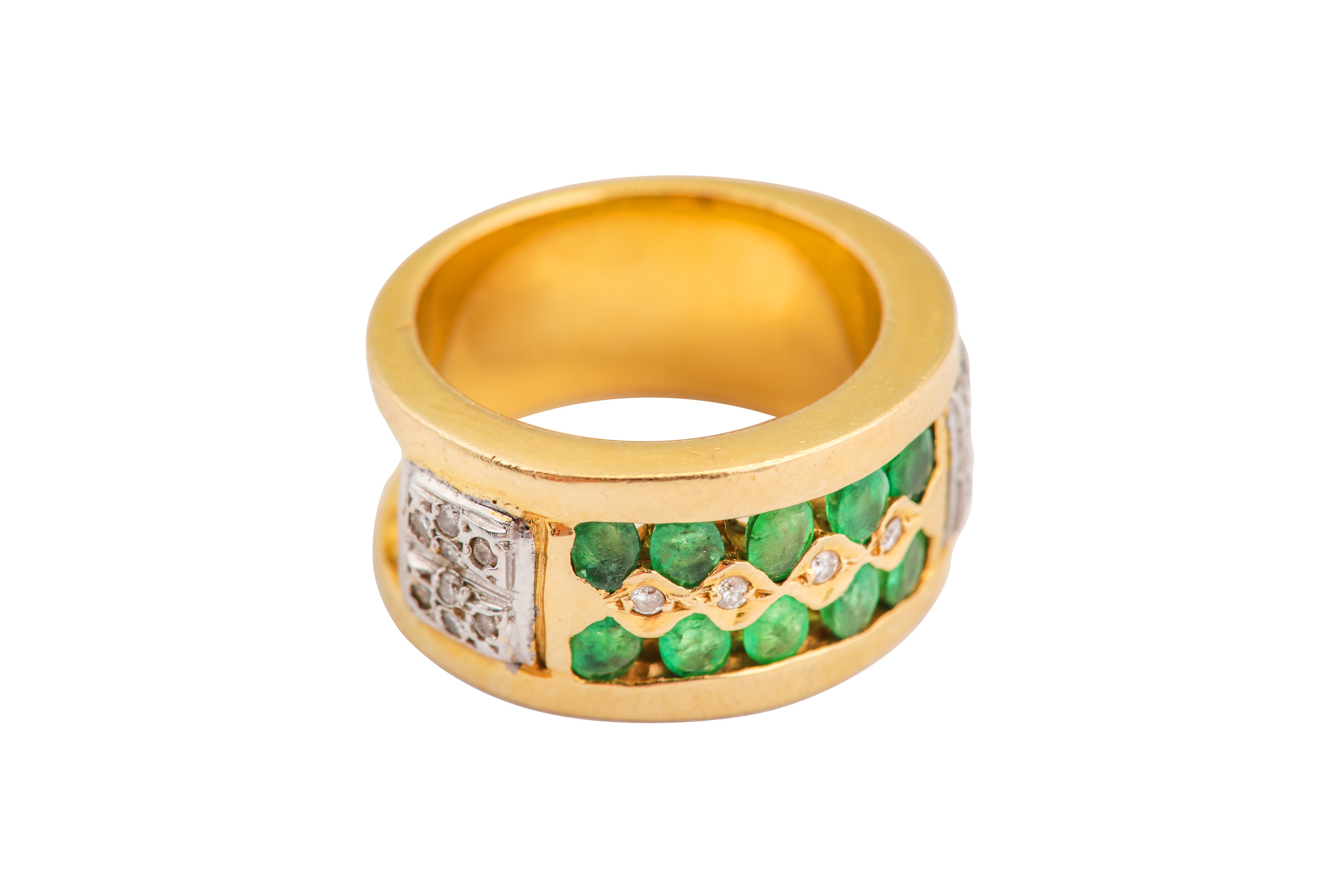 An emerald and diamond bangle, earrings, and ring suite - Image 7 of 8