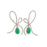 A pair of emerald and diamond earrings