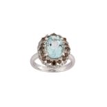 An aquamarine and diamond cluster ring