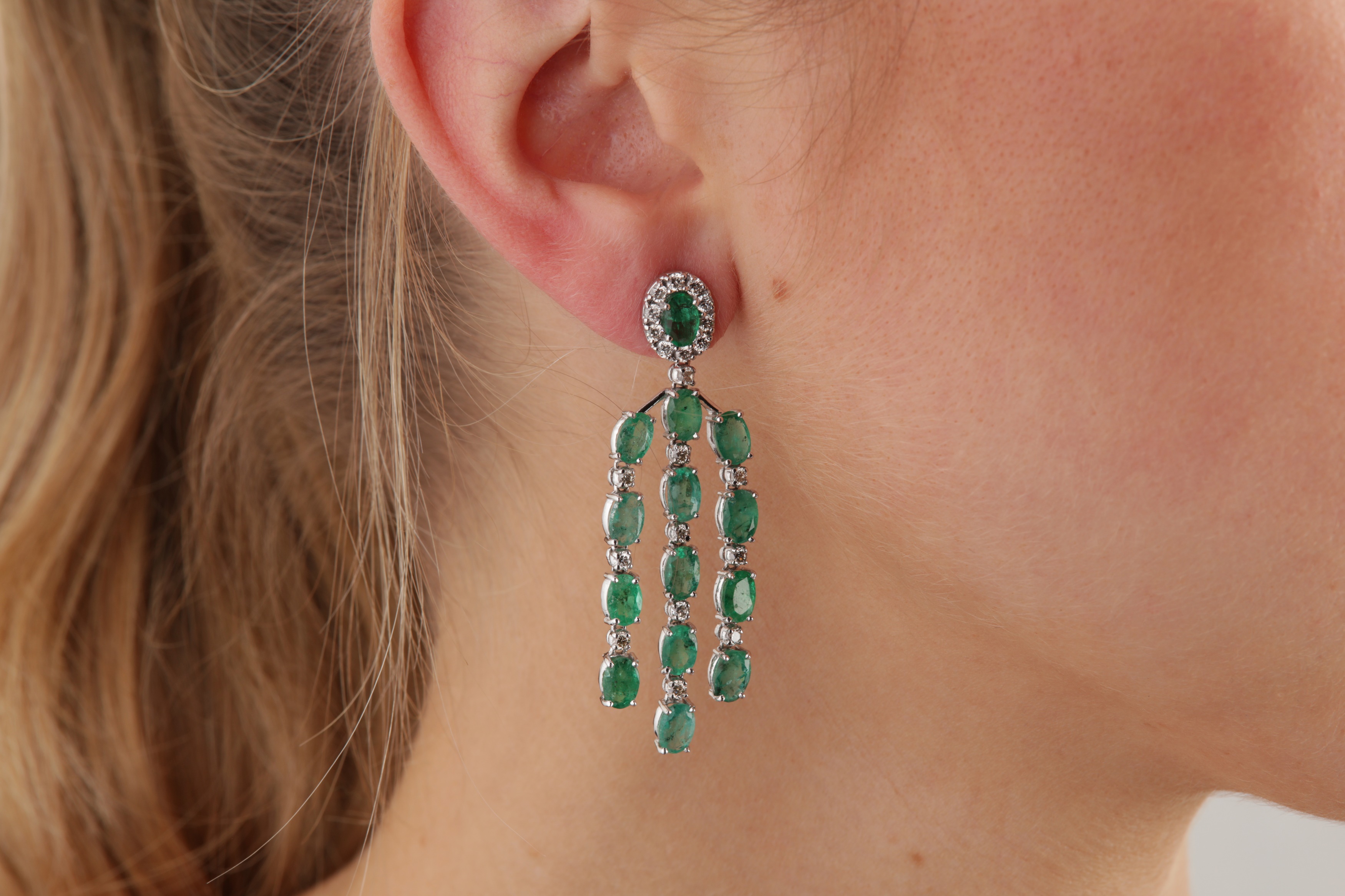 A pair of emerald and diamond pendent earrings - Image 2 of 2