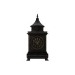 A LATE 19TH CENTURY VICTORIAN ENGLISH GOTHIC REVIVAL BLACK BELGIAN MARBLE MANTLE CLOCK