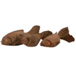 THREE MODERN CHAINSAW ART CARVED FISH