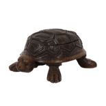 A NOVELTY TORTOISE CARVED WOODEN BOX