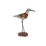 A PAINTED CARVED WOOD MODEL OF A SANDPIPER