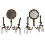 A PAIR OF VERY UNUSUAL WALL MOUNTED LIGHTING APPLIQUES IN THE MANNER OF REGENCY MIRRORS