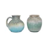 RUSKIN POTTERY: A Ruskin celadon and blue pottery crystalline glazed vase,