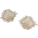 NOVARESI, ITALY:A pair of Italian two light gilt metal and faceted glass wall sconces by Novaresi