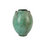 UNKNOWN: A large ovoid malachite green and brown glazed stoneware vase, 20th century,