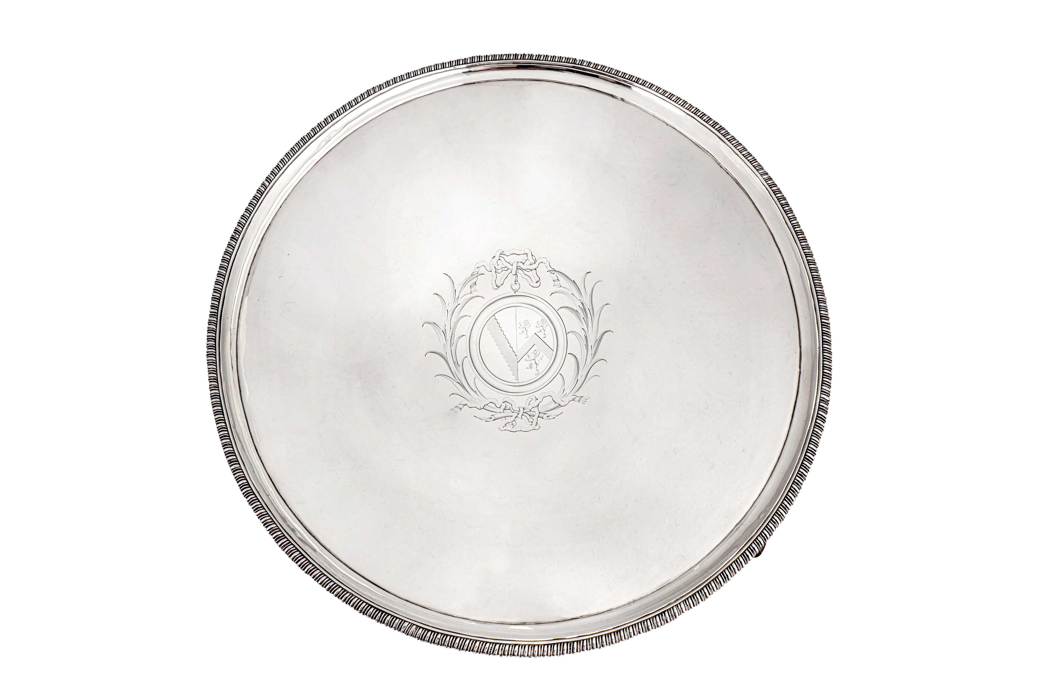 A large George III sterling silver salver, London 1772 by Ebenezer Coker