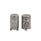 Two early 20th century Iranian (Persian) silver pepper pots, Isfahan circa 1930 mark of Ja’far