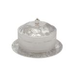 A Victorian sterling silver and frosted glass butter dish, London 1870/71 by Thomas Bradbury & Sons