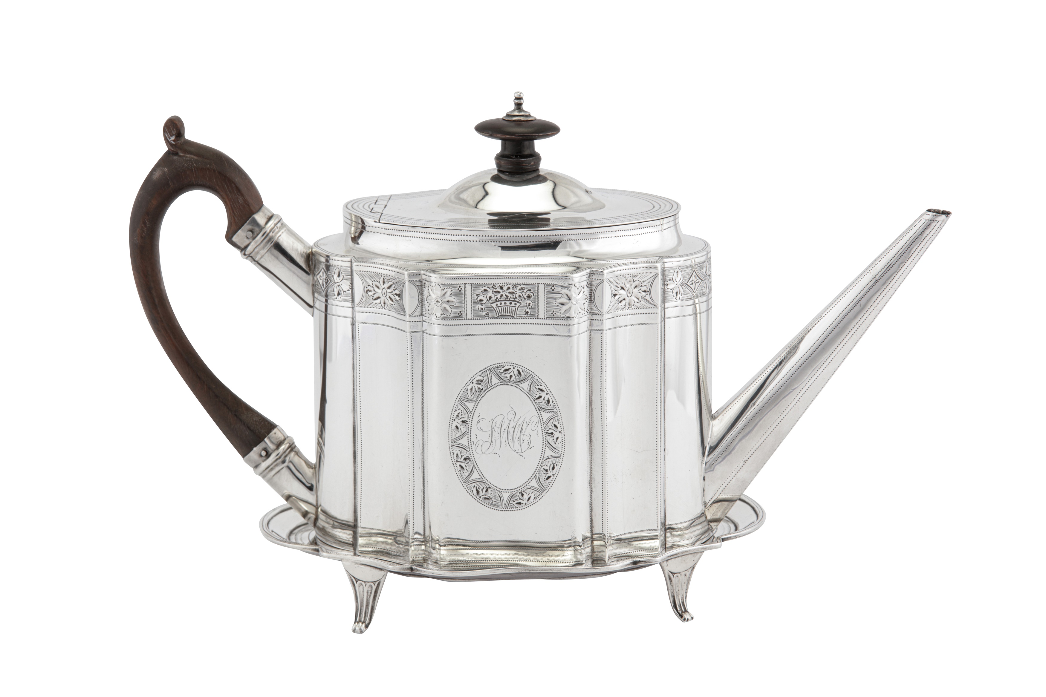 A George III sterling silver teapot and stand, London 1788 by Soloman Hougham