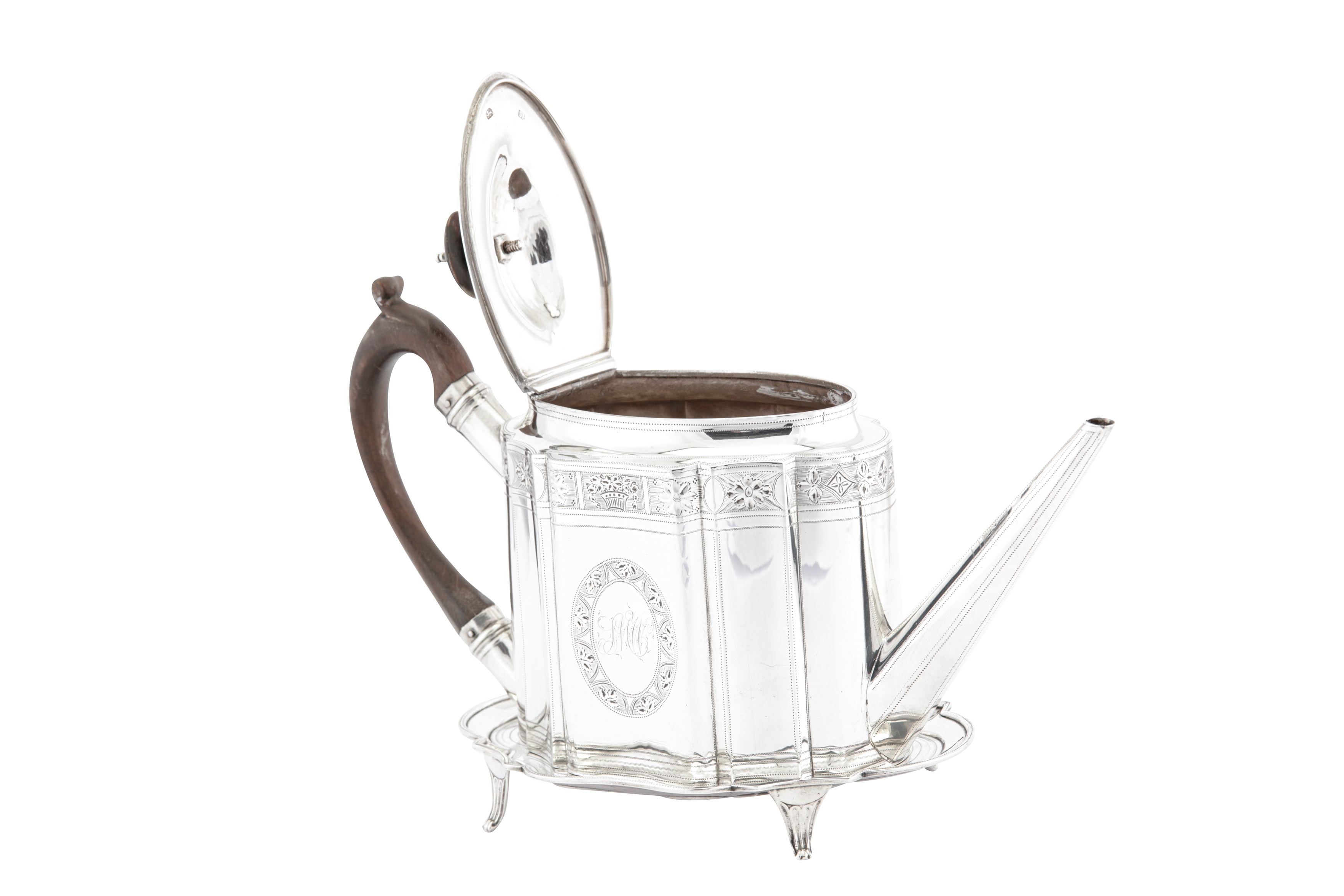 A George III sterling silver teapot and stand, London 1788 by Soloman Hougham - Image 3 of 7